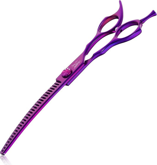 JASON 7" Ergonomic Curved Dog Scissors - Purple 440C Stainless Steel Grooming Scissors (28-Teeth, Down-Curved)
