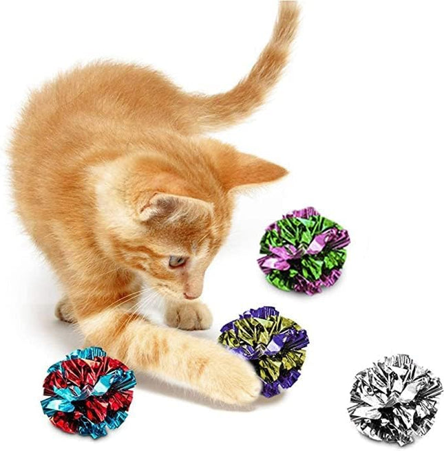 SunGrow Cat Crinkle Balls, Shiny, Mylar Crinkler, Stress-Relief Toy for Kittens, Interactive & Engaging, Keeps Grown-up Cats Active, Encourages Multi-cat Play, Provides Endless Entertainment, 6 Pcs