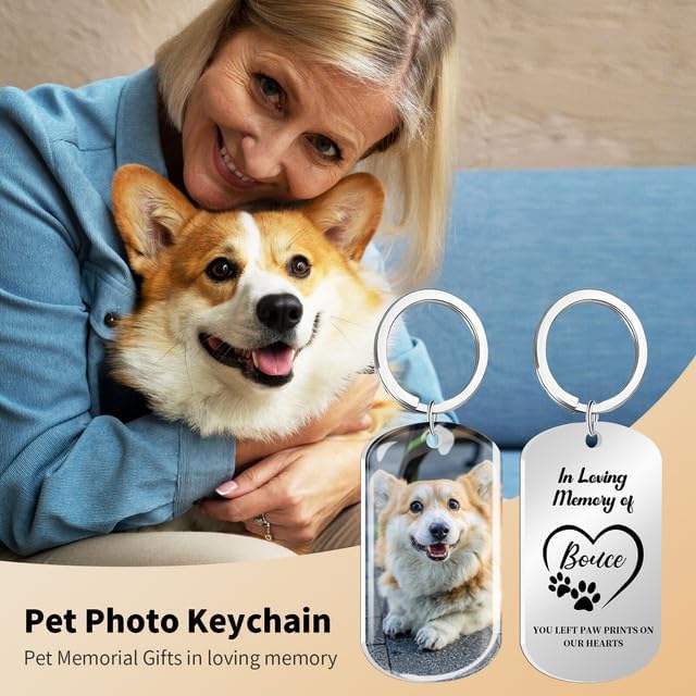 Custom Dog Memorial Keychain with Color Photo & Epoxy Shield - Personalized Pet Loss Gift, Engraved Remembrance Keychain for Dogs/Cats