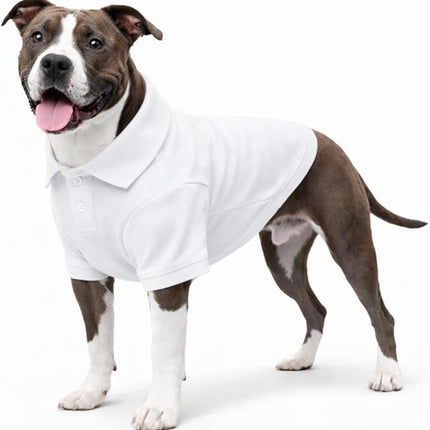 lovelonglong Basic Dog Polo Shirts Premium Cotton, Polo T-Shirts for Large Medium Small Dogs with a Two-Button Collar Blank Color (XL (-35lbs), White)
