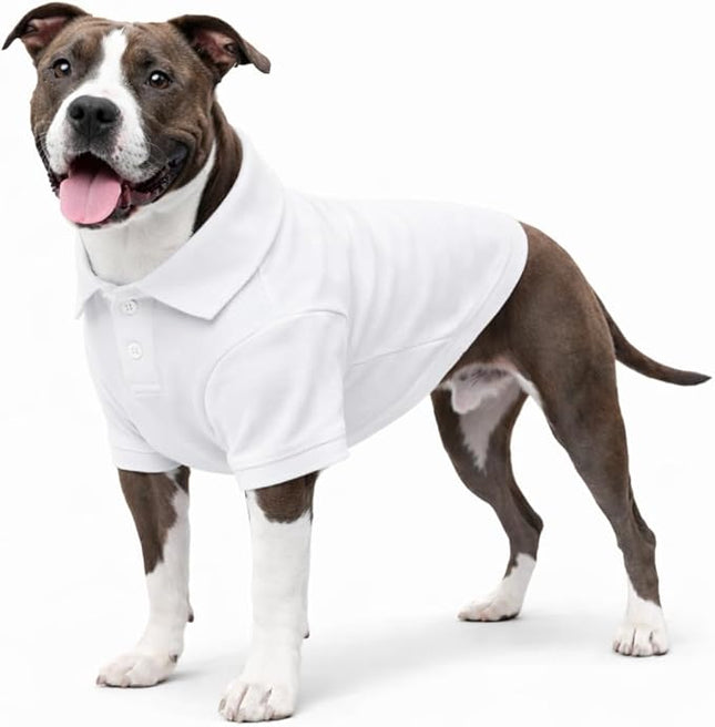 lovelonglong Basic Dog Polo Shirts Premium Cotton, Polo T-Shirts for Large Medium Small Dogs with a Two-Button Collar Blank Color (XL (-35lbs), White)