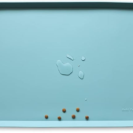 Hoki Found Silicone Non Slip Pet Food Mats - Dog Cat Bowl Placemats - Waterproof for Carpet - Light Turquoise