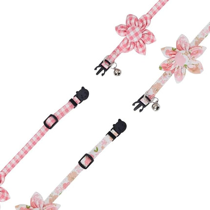 Cat Collar Breakaway with Cute Sunflower and Bell Plaid Flower for Kitty Adjustable Safety