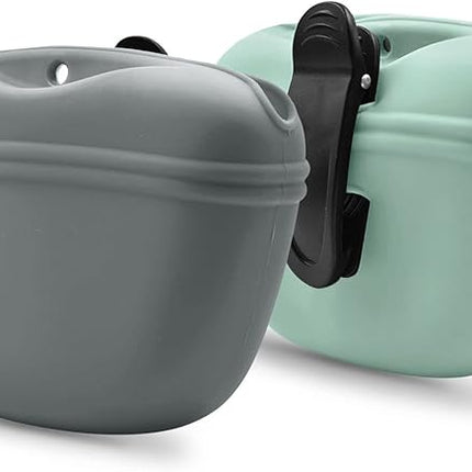 AUDWUD Silicone Dog Treat Pouch,with Dog Training Clicker,Clip on Portable Training Container,Convenient Magnetic Buckle Closing and Upgraded Waist Clip for Enhanced Stability