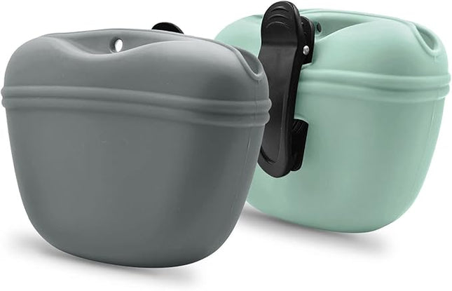 AUDWUD Silicone Dog Treat Pouch,with Dog Training Clicker,Clip on Portable Training Container,Convenient Magnetic Buckle Closing and Upgraded Waist Clip for Enhanced Stability