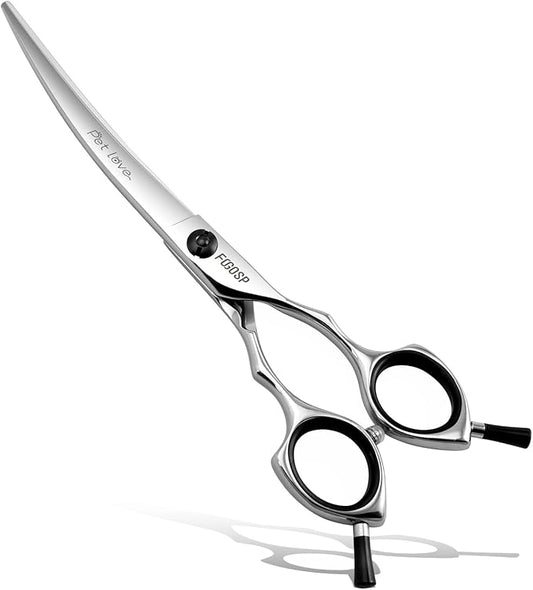 Curved Dog Grooming Scissors at Home 6.5 in Curve Shears for Small Pet Dogs Cat Japan 440C 30°Arc Upward & Downward for Trimming Face and Paws(6.5, Curved)