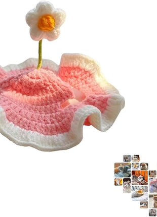 Cat Part Hat with Ear Holes and Adjustable tie, Soft Polyester, Washable| Cute Flower Party Hat for Cats,Pink M,4–16 lbs, Holiday & Photo Outfit