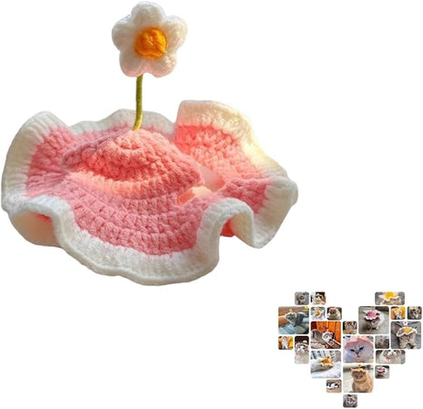 Cat Part Hat with Ear Holes and Adjustable tie, Soft Polyester, Washable| Cute Flower Party Hat for Cats,Pink M,4–16 lbs, Holiday & Photo Outfit