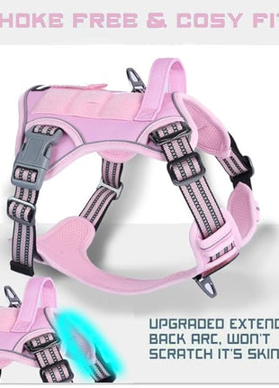 BUMBIN Tactical Dog Harness for Large Dogs No Pull, Famous TIK Tok No Pull Puppy Harness, Fit Smart Reflective Pet Walking Harness for Training, Adjustable Dog Vest Harness with Handle Pink L