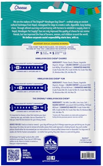 Himalayan Dog Chew Say Cheese! Assorted Yak Cheese Dog Treats, Long-Lasting Himalayan Pet Chews, Easily Digestible Chew Sticks, Grain-Free & Healthy Dental Treats for Dogs – 8.3 oz Variety Pack