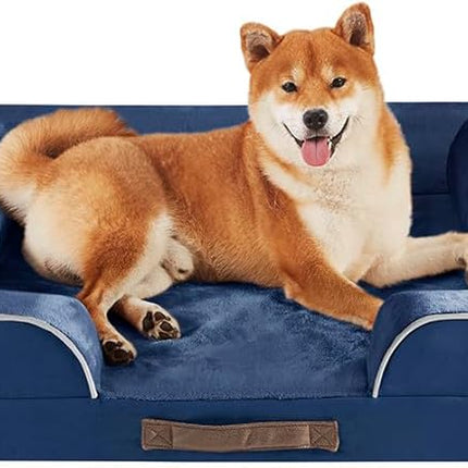Friends Forever Orthopedic Dog Bed for Medium Dogs, Waterproof Memory Foam Dog Sofa Bed M with Removable Washable Cover, Ally Navy, 28x23x6.5