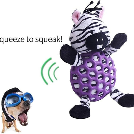 Dog Toy Plush Durable Small Dog Toys Low Stuffing Interactive Dog Plush Toys W/Squeaker Puppy Chew Toys Reduces Boredom (Medium, Zebra with Squeaker Purple Netted Vest)