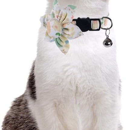 Cat Collar Breakaway with Cute Sunflower and Bell Plaid Flower for Kitty Adjustable Safety