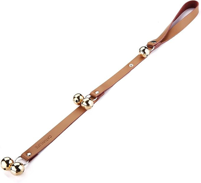 Leather Dog Doorbells for Door Knob/Potty Training/Go Outside, Length Adjustment Copper Dog Bell, Housetraining Hanging Bell, Brown Leather Golden Bells.