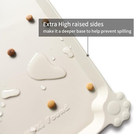 Hoki Found X-Large Silicone Non Slip Pet Food Mats - Tray for Dogs, Cats - Waterproof, Suitable for Carpet - Cream Brown