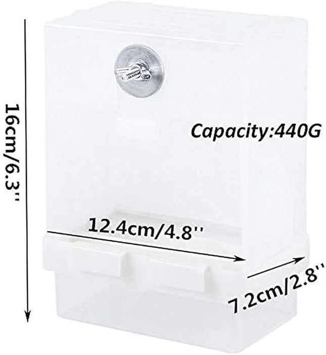 No Mess Bird Feeder, Automatic Acrylic Seed Catcher with Perch, Clear Food Container for Cage, Fits Parakeet, Cockatiel, Canary, Finch, Budgie, Lovebird (2 Pack)