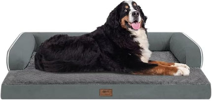 Large Dog Bed Orthopedic Washable: Dark Grey Dog Bed with Waterproof Cover and Removable Bolster, Egg Foam Couch Sofa for Medium XXXLarge Dogs
