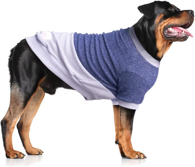 Large Dog Color Block Sweaters Warm Clothes Pullover Sweatshirts for Labrador Dobermann, Blue Grey, 5X-Large
