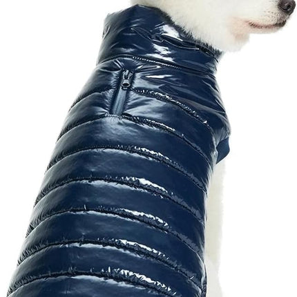 Blueberry Pet Cozy & Comfy Windproof Lightweight Quilted Fall Winter Glossy Dog Puffer Jacket in Navy Blue, Back Length 18.5", Size 18, Warm Coat for Large Dogs