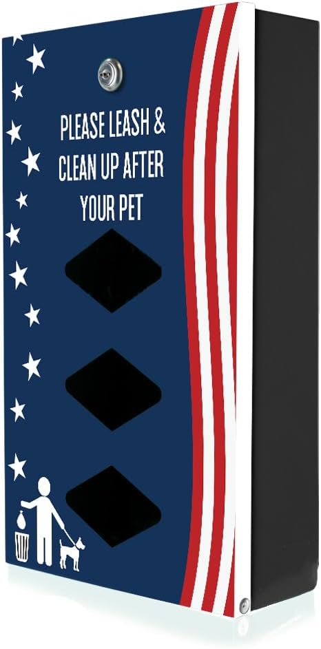Dispense-Art™ Collection Stars and Stripes - Custom UV Printed Design on Rust-Proof Aluminum Starter Dog Waste Station/roll Bag System - Includes 400 Dog Waste Bags & 10x12 Sign