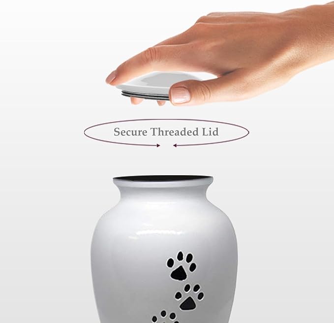 Trupoint Memorials Small Pet Urn for Dogs and Cats Ashes, Paws Print White Cremation Urns for Pets up to 17 lbs