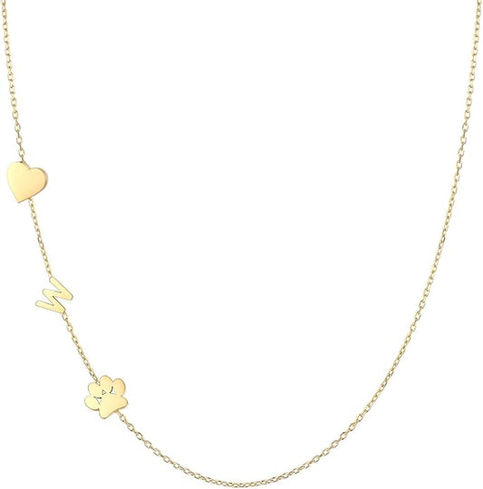 Personalized Sideways Paw Print and Initial Necklace, Dog Cat Mom Gift Pet Memorial Gifts Mothers Day for Women