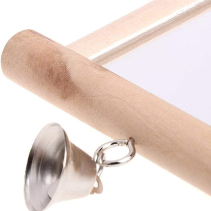 Bird Mirror Wooden Hanging Swing Interactive Play Toys for Small Parrot Budgies Macaw African Grey Parakeet Cockatiel Conure Lovebird Cage Accessories (Bird Mirror with Bell-2 PCS)