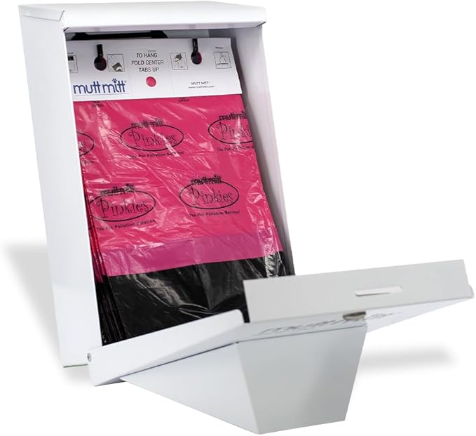 Mutt Mitt® Pinkies 2-Ply 100 Pink & Black Dog Waste Bags on 1 dog waste bag station header - 300% Thicker than mini roll dog waste bags - no more warm & yuck feeling