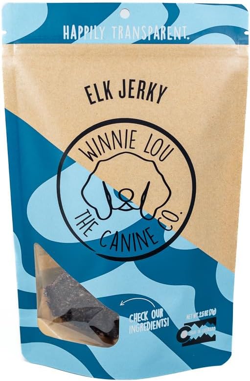 Winnie Lou Elk Jerky Dog Treats – Limited Ingredient, Human Grade, Training Treats for Small, Medium & Large Dogs, Made in USA (1 Pack)