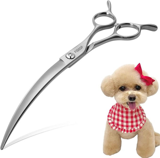 Professional 45°Curved Grooming Scissors for Dogs 7.5 in Big Arc Curved Shears for Professional Groomer Japan VG10 High-carbon Steel Right Hand Matte