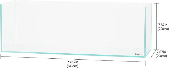 LANDEN 60L 5.8 Gal Rimless Low Iron Aquarium Long Fish Tank,Bookshelf Aquarium,W23.6×D7.87×H7.87 in(60x20x20cm) 5mm Thickness with Black Nano Foam Leveling mat Included