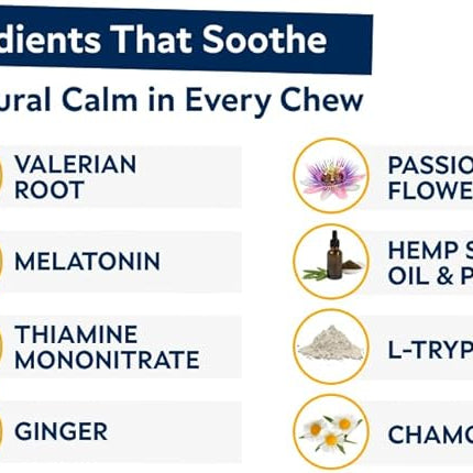 STRELLALAB Hemp Calming Chews for Dogs - Melatonin Dog Treats - Anxiety Relief - Calming Chews - Sleep & Stress Aid for Separation - 120ct Hickory Bacon Flavor