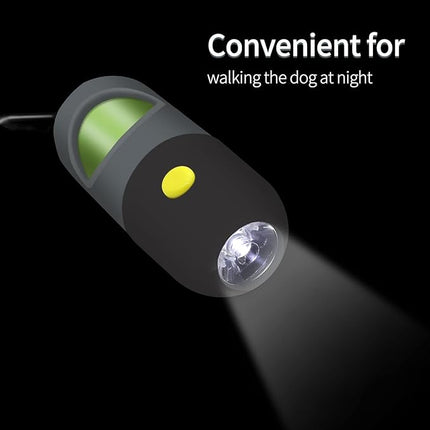2 Pack Dog Poop Bag Dispenser with Built-in LED Flashlight, Pet Waste Bag Holder for Leash with Carabiner Clip for Lead Leash, 2 Rolls Leak-proof Doggy Waste Bags for Dog Walking, Grey