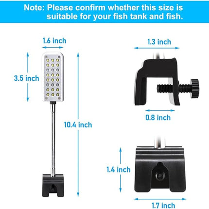 Aquarium Light Small LED Clip Light for Fish Tank 1.5W with Timer&Dimmer, 1 Yr Warranty
