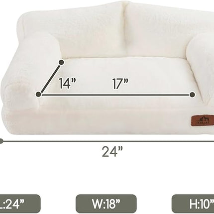 Hollypet Fluffy Plush Pet Cat Couch Soft Calming Pet Sofa Beds for Medium Small Cats and Dogs, White