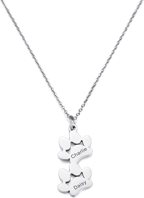 MeMeDIY Personalized Paw Print Necklace for Women Engraved Name Dog Paw Necklace Stainless Steel/925 Sterling Silver Paw Necklace Pet Memorial Necklace 1-4 Cat Paw Print Necklace