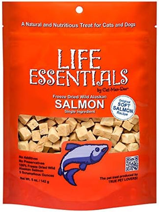 LIFE ESSENTIALS BY CAT-MAN-DOO All Natural Freeze Dried Wild Alaskan Salmon Treats for Cats & Dogs - Single Ingredient No Grain Snack with No Additives or Preservatives, 5 Ounce Bag - 3 Pack
