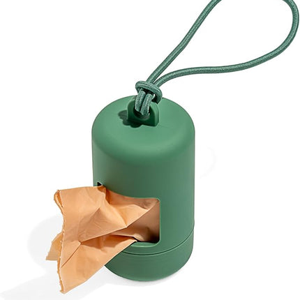 Wild One Dog Poop Bag Holder and Dispenser with Leash Attachment, Leak Proof, Easy Twist Top for Refills, Includes 1 Roll Bags, Spruce