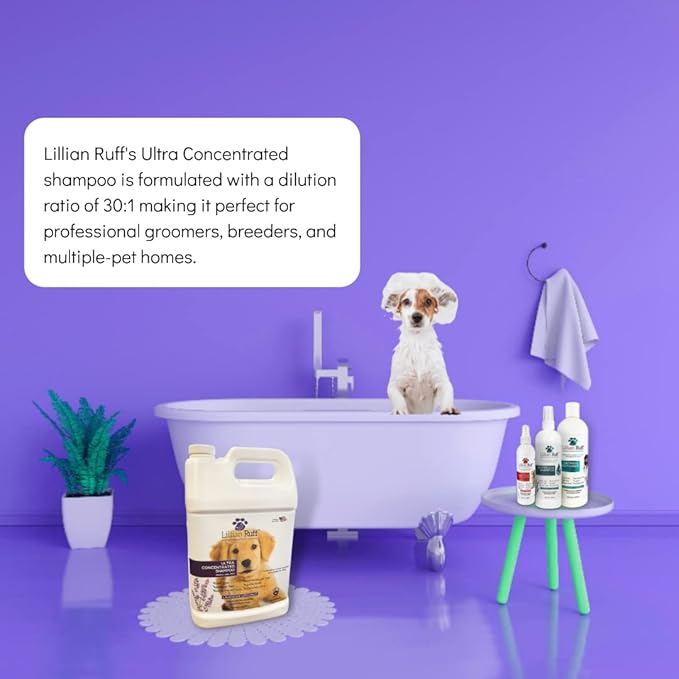 Lillian Ruff PRO Formula Ultra Concentrated Dog Shampoo – Makes 4 Gallons/30 Bottles, 30:1 Dilution, Professional Pet Shampoo for Sensitive Skin | Deodorizing & pH-Balanced Made in USA - Gallon