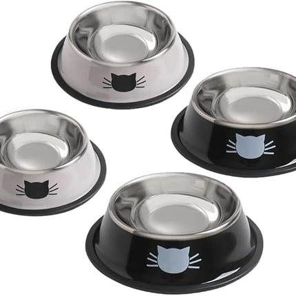 Cat Bowls for Food and Water,4PCS Rapsrk Non-Slip Stainless Steel Small Food Bowls 8 Oz Pet Bowl with Removable Rubber Base Dog Bowl,Stackable Cat Puppy Dishes Bowls with Cute Cats Painted