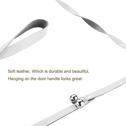 Leather Dog Doorbells for Door Knob/Potty Training/Go Outside, Length Adjustment Copper Dog Bell, Housetraining Hanging Bell, White Leather Silver Bells