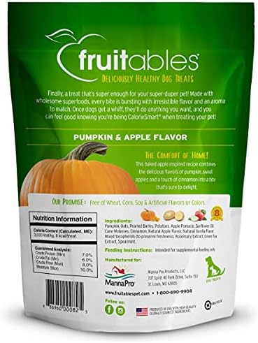 Fruitables Baked Dog Treats, Healthy Pumpkin Treat for Dogs, Low Calorie & Delicious, No Wheat, Corn or Soy, Made in the USA, Pumpkin and Apple Flavor, 12oz