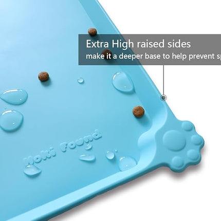 Hoki Found L Silicone Pet Food Mats - Non Slip Dog Cat Bowl Placemats - Waterproof Dog Cat Food Mats for Carpet - Arctic