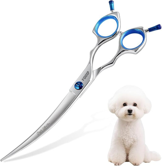 Curved Dog Grooming Scissors 7.5 in Curve Shears for Pet Dogs Cat Japan 440C 30°Arc Upward & Downward Classic Handle for Trimming Face and Paws(7.5, Curved)