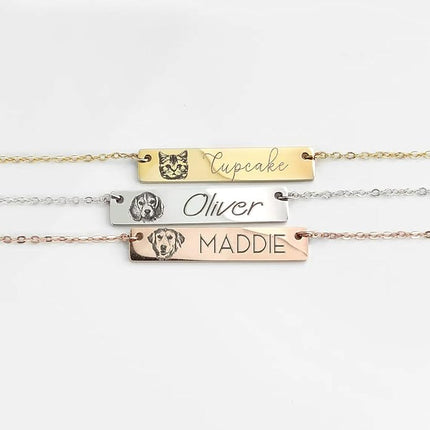 LONAGO 925 Sterling Silver Custom Dog Cat Portrait Photo Necklace Personalized Pet Engraved Picture Pendant Memorial Gift Name Jewelry for Women Mom