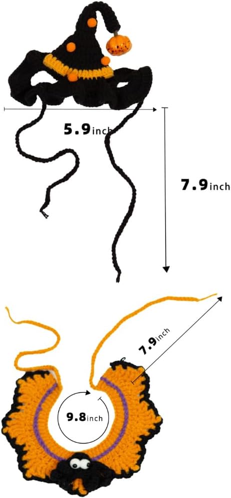 Hand-Knit Halloween Pet Costume-Spider & Black Witch Hat for Cats and Small Sized Dogs,Festive Halloween-Themed Cat Apparel,Comfortable and Breathable Dog Halloween Outfits,Cat Witch Costume