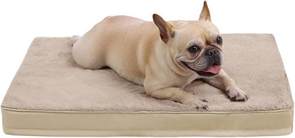 KSIIA Orthopedic Dog Bed Crate Waterproof Pet Mats for Small Dogs Deluxe Plush Washable Pet Bed with Egg Crate Foam & Removable Cover, 23 x 17 Inch, Khaki