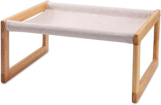 Cat Bed, Solid Wooden Pet Hammock, Soft and Breathable Fabrics, Cat Beds for Indoor Cats Washable, Dog Bed for Small Dogs (Solid Rubberwood, 21" L x 16.5" W x 10" H)