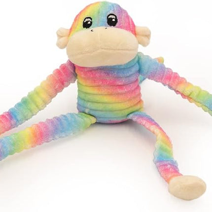 ZippyPaws Crinkle Monkey - Interactive Dog Toys to Keep Them Busy, Squeaky Plush Pet Toy for All Breeds, for Small and Medium Dogs, Contains Round Squeakers - Rainbow & Blue 2-Pack, Small