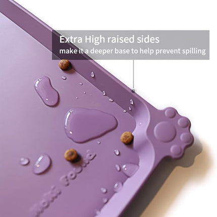Hoki Found Large High-Sided Silicone Pet Food Tray - Non-Slip Bowls Placemat - Dog and Cat Feeding Mat - Waterproof - Amethyst